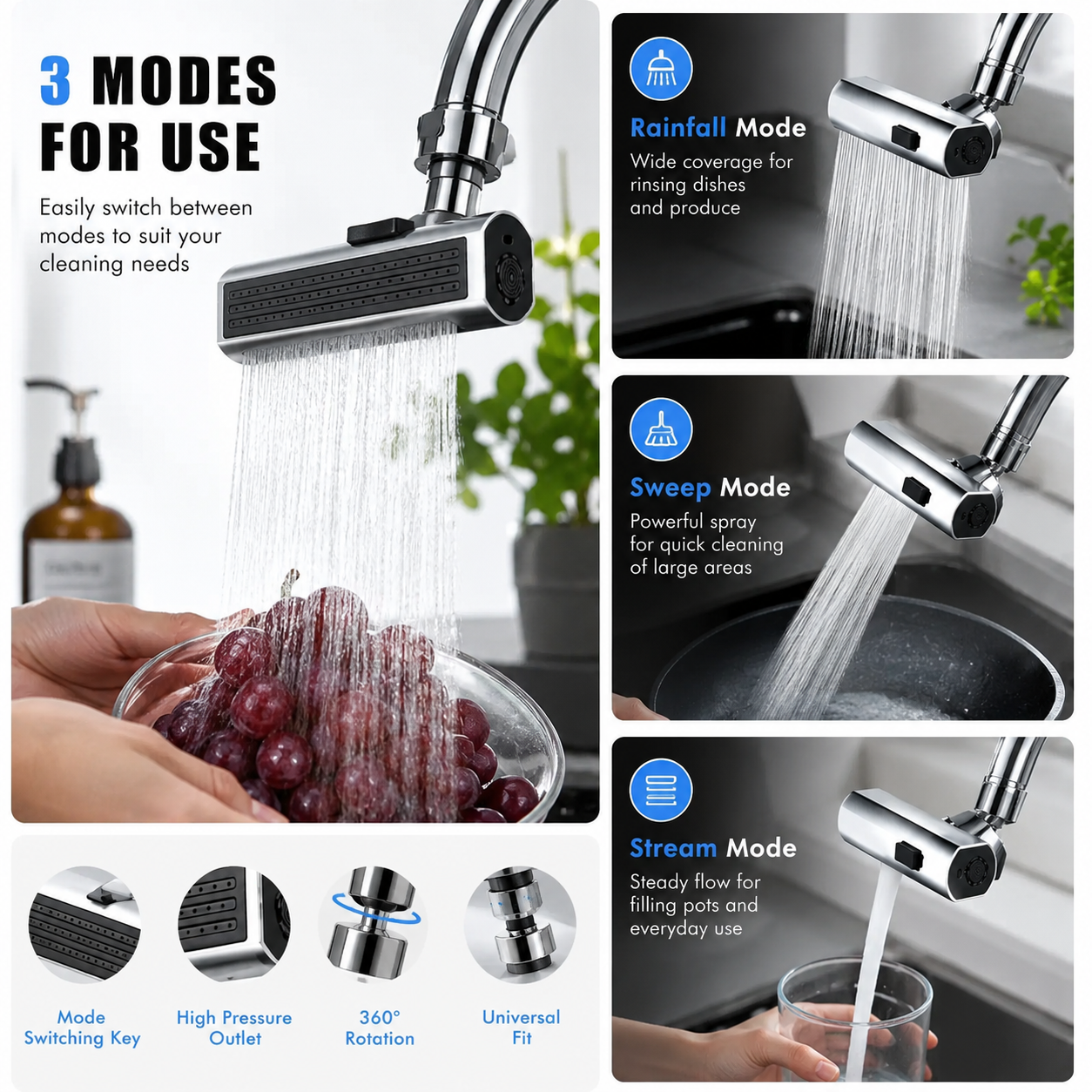 HydroFlex™ Swivel Faucet Extender with 3 Water Modes